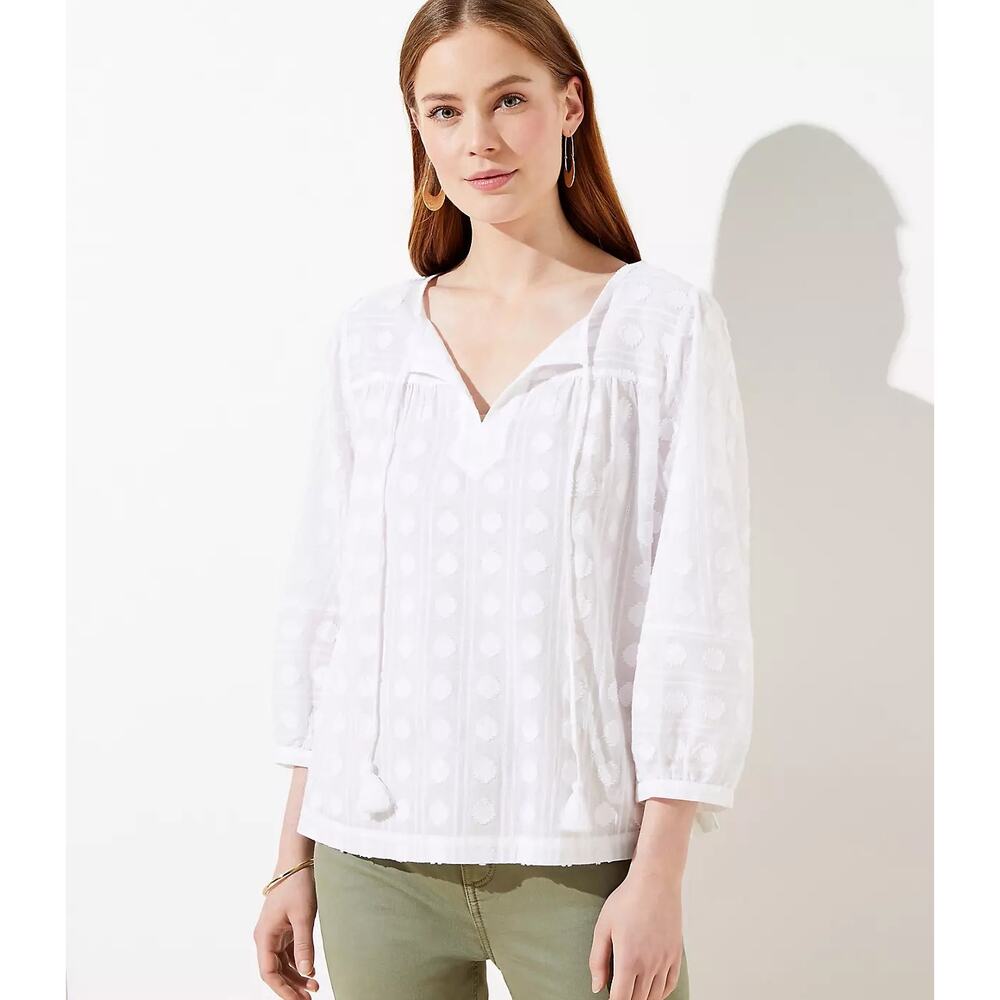 Loft Split Neck Blouse White long sleeve L